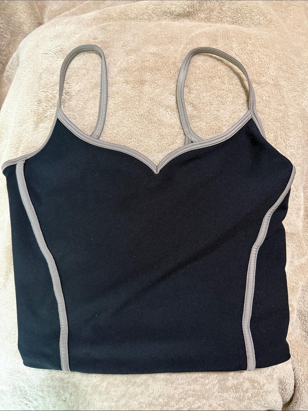 YPB sculptLUX Cropped Tank Top, Sweetheart Spaghetti Straps Black Gray S